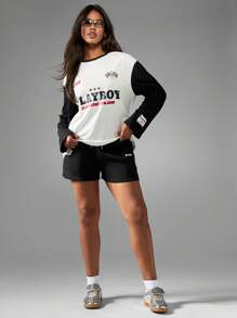 Missguided x Playboy Racing Club Long Sleeve T-Shirt Motorsport Graphic Checkered Flag Athletic Streetwear Casual Sports Leisure Youth Culture Fall Winter Spring Car Racing - Black and White - View 5