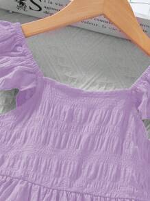 SHEIN Girls' Tropical Summer Resort Ruffled Bowknot Dress, Woven Fabric, School, Campus, College - Mauve Purple - View 6