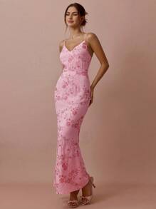 Enchnt 女士无袖 Y 字亮片刺绣连衣裙 - 粉色 - 查看 4