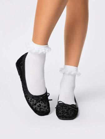 Goth Ballerines décontractées et souples à imprimé léopard avec nœud