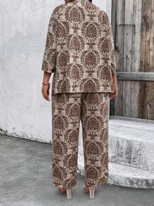 Breezaya 2pcs Plus Size Shirt And Pants Set, Simple & Fashionable, Suitable For Summer - Multicolor - View 2