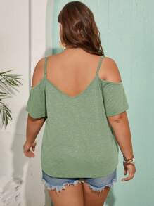 SHEIN Frenchy Plus Size Olive Green Cold Shoulder Neckline Casual Summer T-Shirt Country Concert Tops - Mint Green - View 4