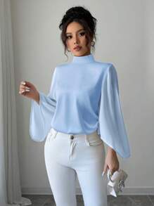 Selianne Women's Elegant French Satin & Satin Splicing Blouse Fall Cloth For Women