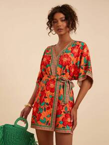 Travachic Vestido de vacaciones estampado, de moda para el verano, conjuntos de verano para mujer, ropa de verano, atuendos de playa para mujer, vestidos de verano para mujer, atuendos de vacaciones para mujer - Rojo - Ver 6