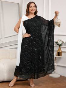 SHEIN Clasi Abito elegante con fiocchi e decorazioni in paillettes, di taglia grande, adatto per feste