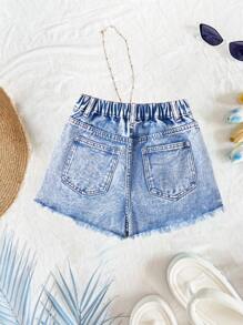 SHEIN Tween Girls Y2K Spring Summer Break Light Washed High Waist Ripped Raw Hem Denim Jeans Shorts With Raw Hem, Summer Beach Boho Vacation Shorts, Summer Concert Festival Casual Rave Outfits, Girls Summer Brunch Graduation Outfits