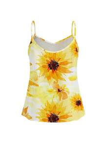 Glamance Vecteezy Yellow Floral Print Simple Camisole Top , Summer For Women, Holiday, Vacation - Yellow - View 2