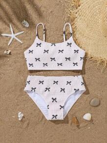 SHEIN 2件套小女孩蝴蝶黑带泳衣，肩带可调节 - 彩色 - 查看 3