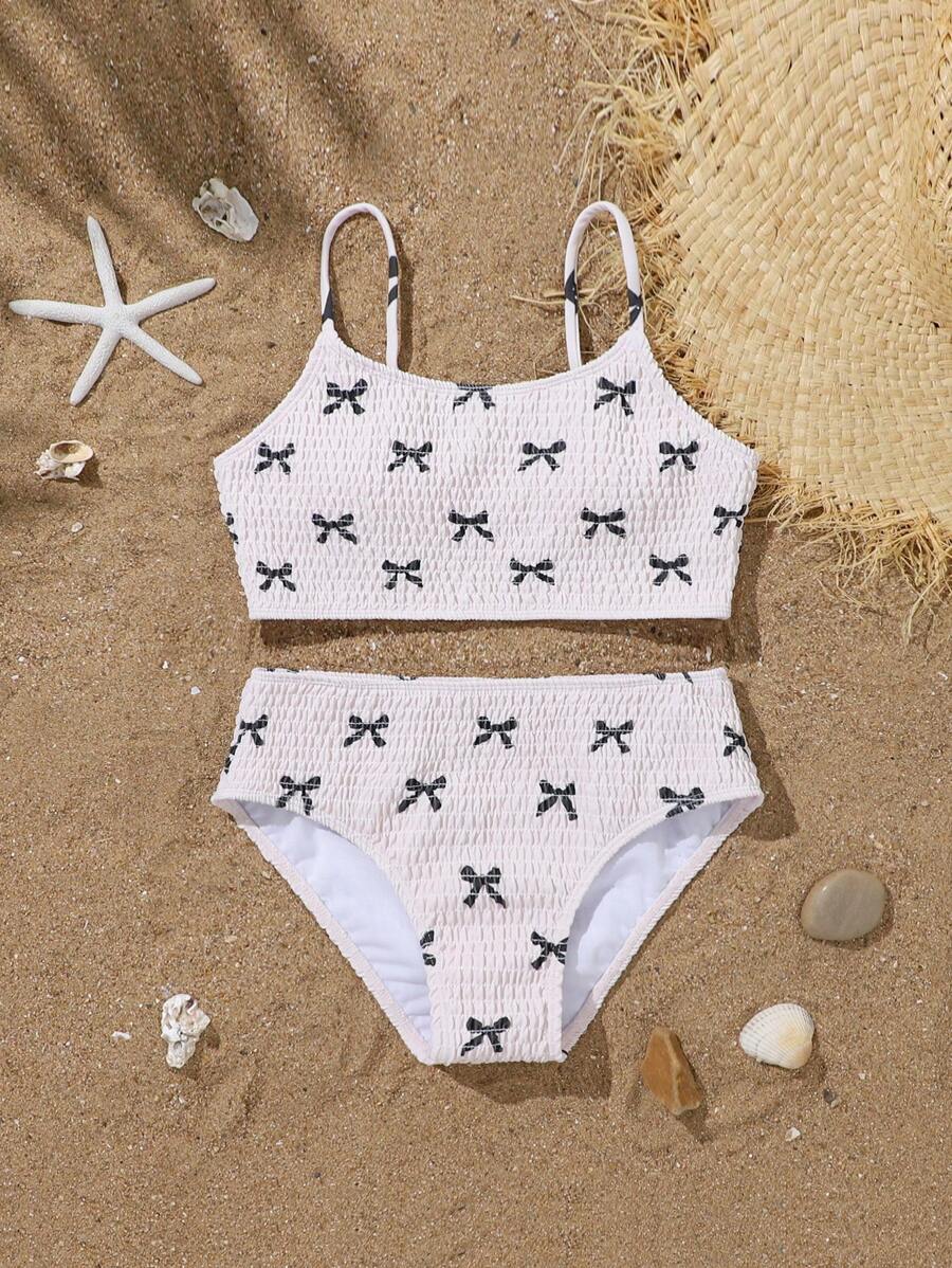 2pcs/Set Little Girls' Butterfly Blackstrap Swimsuit With Adjustable Shoulder Straps Summer Holiday - Multicolor - View 1