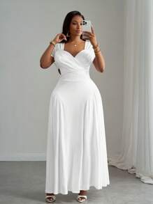Slaydiva Vestito lungo bianco elegante e aderente, adatto per la primavera/estate, in taglie comode