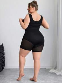 SHEIN CURVE+ 加大码高弹力收腹裙，二合一纯色连衣裙，双层衬里，收腹提臀裙，曲线加大，波西米亚风女士度假海滩装/沙滩裙/海滩度假装/海滩必备品/毕业/茶会礼服