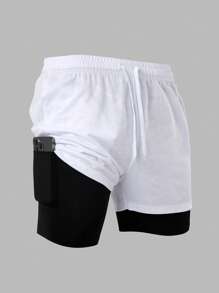 Gym Rark 3Pcs Men's Drawstring Waist Solid Color + Allover Print Pocketed Summer Sports Shorts Biker Shorts Running Shorts - Blue - View 4