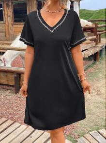 SHEIN LUNE Plus Size Summer Casual Versatile Leopard Print Patchwork Dress Summer Outfits For Women Brunch Outfits For Women Mother's Day Church Outfits Women - Black - View 4