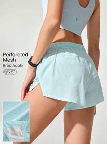 GLOWMODE Born To Run Lightweight Breathable Mesh High Slits Adjustable Drawstring Waist Running Shorts With Pocket Built-In Underwear Running Gym Workout - Aqua Blue - View 1