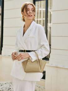 SHECARRY 女士手提包，简约实用，多功能，纯色 - 卡其色 - 查看 7