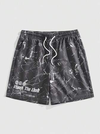 Street Life Short décontracté d'été pour hommes avec taille à cordon de serrage et imprimé tout-sur-tout