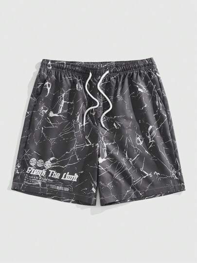 Street Life Pantalones cortos de verano casuales para hombres con estampado total y cintura con cordón