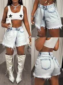 Slaydiva Women Casual Washed Wrap Denim Shorts