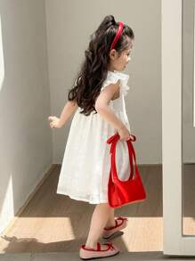 SHEIN 年轻女孩可爱甜美荷叶边袖白色连衣裙 - 白色 - 查看 7