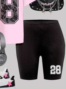 SHEIN Leap Crew Tween Girl Ballet Lace Butterfly Letter Graphic Loose Fit Short Sleeve Tee And Shorts 2Pcs Set, Casual Summer Outfit Young Girls Sets Summer Young Girls Sets Young Girls Sets Winter Teen Girl Number Shirt Teen Girl Clothes Teen Girls 13 Year Old - Multicolor - View 5