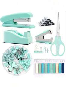 SHEIN 1set Student/Office Stapler, Scissors, Tape Dispenser, Staples Combo Pack,Back To School,School Supplies