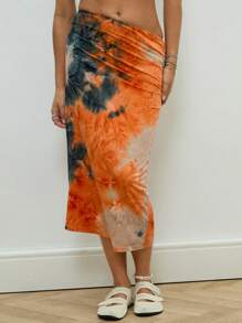 COUREZ Falda midi efecto tie-dye/Y2K/Casual/Atuendos de verano para mujer/Atuendos de salida Vintage