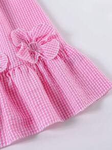 SHEIN LUNE Kariertes Ärmellos Rundhals Kleid in Große Größen, modisch für den Sommer - Heißes Pink - Übersicht 5