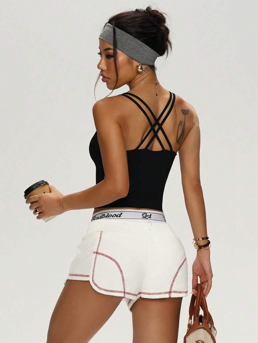 Dewbera 女士瑜伽无缝罗纹运动背心 - 黑色 - 查看 1