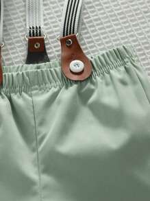 Souflis Souflis 4pcs Baby Boy Plaid Outfit - Green Short Sleeve Shirt With Bib Overalls Shorts For Formal Or Casual Occasions Such As Birthday, Wedding, Graduation