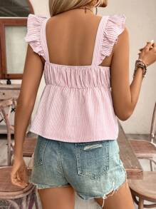 Poéselle Top de manga corta con estampado de mariposa y textura de lino a rayas, con pliegues en el pecho y ajuste holgado, en color liso veraniego, para vacaciones de verano, cómoda, estilo bohemio, para mamá, Top de traje de baño