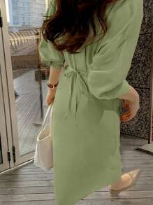 Women's Solid Color Long Sleeve Single-Breasted Casual Shirt Dress