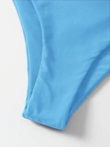 Swim Basics 女款純色細肩帶分體式比基尼泳衣，三角泳褲，無鋼圈，適合夏季海灘度假 - 淺藍色 - 查看 4