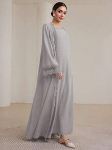 Graceveil 2件套女士传统长裙和阿巴雅外套套装 - 灰色 - 查看 5