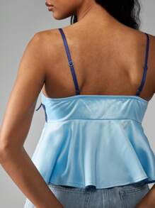 MISSGUIDED Flirty Babydoll Summer Cami Top Lace Trim Empire Waist Peplum Adjustable Straps Club Festival Night - Blue - View 5