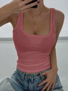 DAZY 女式纯色罗纹修身圆领休闲背心学院风上衣