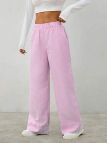 SHEIN PETITE Women's Casual Striped Wide-Leg Pants Y2k - Pink - View 5