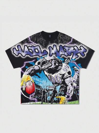 Street Life Herren Anime Street-Art Muster Kurzarm T-Shirt, geeignet für den täglichen Gebrauch im Frühling/Sommer