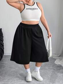 SHEIN CURVE+ Plus Size Casual Super Wide 3/4 Length Sweat Shorts, Spring/Summer, Curve Plus, Boho Vacation