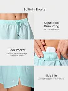 GLOWMODE Born To Run Lightweight Breathable Mesh High Slits Adjustable Drawstring Waist Running Shorts With Pocket Built-In Underwear Running Gym Workout - Aqua Blue - View 4