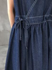 FRIFUL Vestito in jeans casual, scollo a V, vita con coulisse, da donna per l'estate