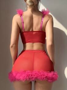 SHEIN Classic Sexy Set de lencería sexy para mujer de 3 piezas (sujetador sin aros, tanga, minifalda)