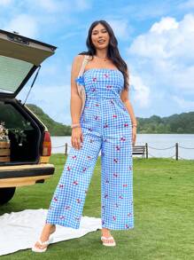 SHEIN EZwear Plus Size Women's Fashionable Summer Jumpsuit, CoconutGirl, Girls Trip, Vacation Outfits Women - Multicolor - View 3