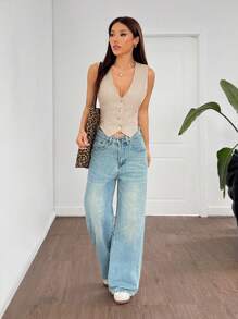 SHEIN EZwear Áo khoác blazer dệt mỏng màu mơ mới cho nữ mùa xuân, trang phục công sở thu/đông - Màu Khaki - Xem 5