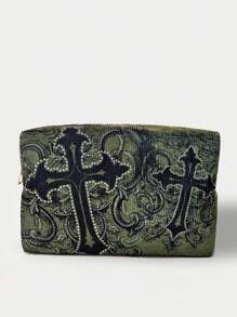 ROMWE Grunge Punk Dark Cross Design Octagonal Velvet Cosmetic Bag - Multicolor - View 6