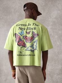 SUMWON Butterfly Print Oversized T-Shirt Nature Club Aesthetic Spring Summer Casual Short Sleeve Streetwear Message Statement Tee