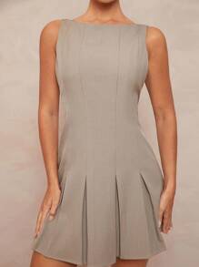 Lumalex Abito estivo casual elegante da donna con scollo a barca, vita arricciata, pieghe, spalline sottili e gonna corta, adatto per primavera, uscite, vacanze al mare, spiaggia, cerimonie, banchetti estivi e altre occasioni