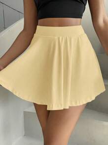 Zolique Quần váy suông cạp chun màu trơn có túi, thời trang mùa hè - Màu vàng - Xem 5