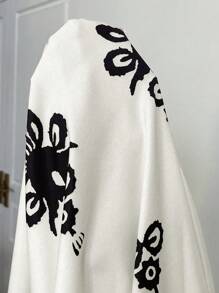 Breezaya V-Neck Puffy Sleeve Printed Elegant Dress - Black and White - View 6