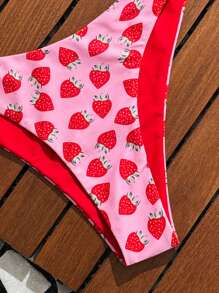 Swim Mod Reversible Random Strawberry Print Swimsuit Bottom For Women - Multicolor - View 3