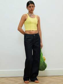 COUREZ 直筒深蓝色水洗牛仔裤 / 女士夏季穿搭 / Y2K / 休闲 / 纯棉高街复古风 - 深色水洗藍 - 查看 3